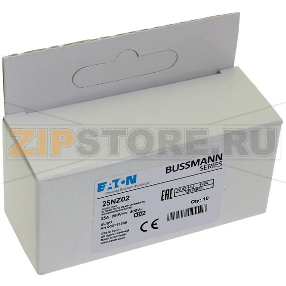 Предохранитель, 25 A, AC 400 В, 50 кА, D02, gL/gG, IEC с задержкой Eaton FUSE-D02 25A T GL/GG 400V 