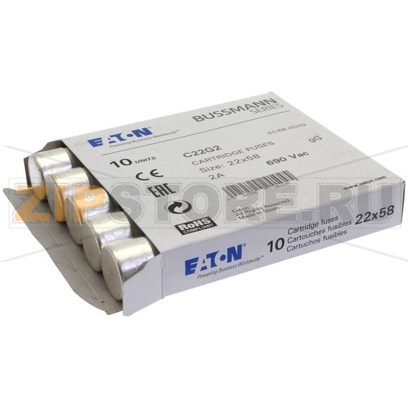 Предохранитель, 2 A, AC 690 В, 80 кА, 22x58 мм, gL/gG, IEC Eaton CYLINDRICAL FUSE 22x58 2A GG 6 