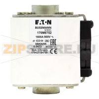 Предохранитель, 1600 A, AC 900 В, size 3, 76x92x95 мм, aR, IEC Eaton FUSE 1600A 900V 3BKN/95 AR