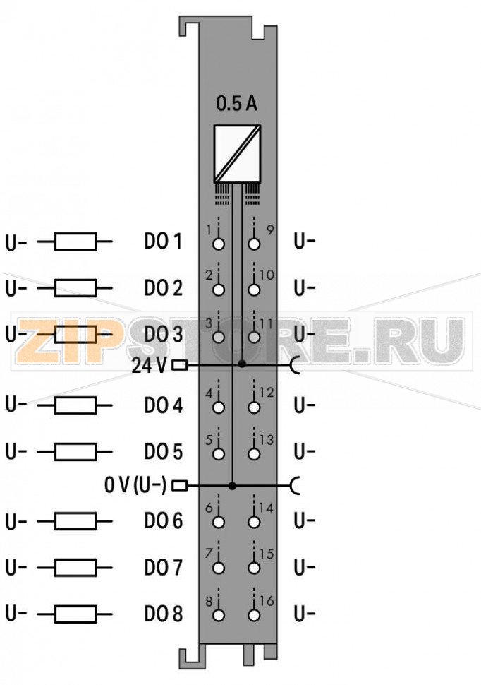 8-канальный дискретный выход; тока; 0,5 А; 2-проводное соединение; Extreme; темно-серые Wago 750-1515/040-000 