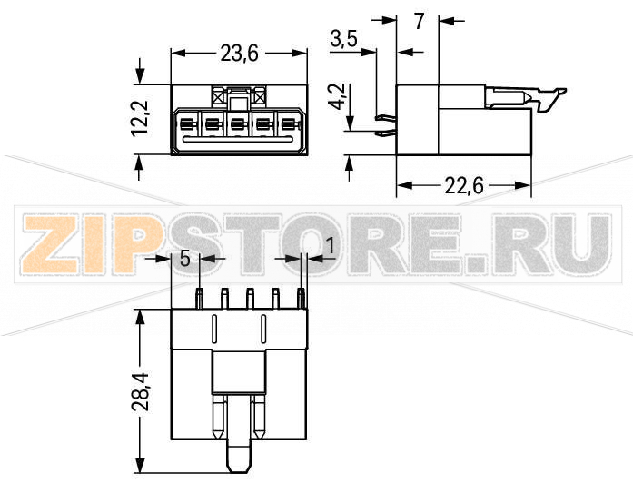 Штекер для печатных плат; прямые; 5-пол.; Код. B; серые Wago 890-855 Protected against mismating and maintenance-freePush-in CAGE CLAMP® spring pressure connection technology allows solid conductors to be simply pushed into a unit.Low profile with 4.4 mm pole spacingComponents can be clearly printed on and color-coded to meet custom requirements....