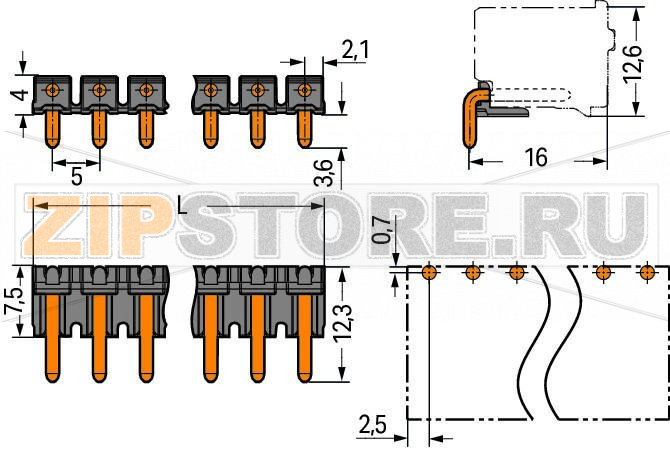 Штекерная колодка с выводами под пайку; 1.4 mm O solder pin; угловые; Шаг контактов 5 мм; 10-пол.; черные Wago 2092-1730 Lotstiftleisten mit geraden und abgewinkelten Lotstiften fur rechtwinklige und parallele Steckrichtung zur LeiterplattePolverlustfreies Aneinanderreihen von mehreren Federleisten in einer Lotstiftleiste zur Trennung von Funktionen moglich...