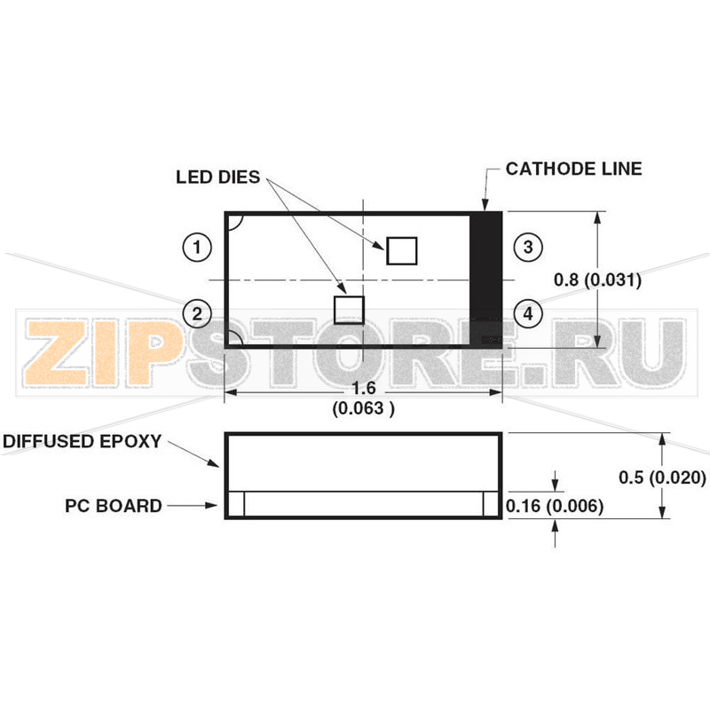 Светодиод 10 мкд, 35 мкд, SMD, синий, 120°, 10 мА, 1.8 В, 3.4 В Avago Technologies HSMF-C169 