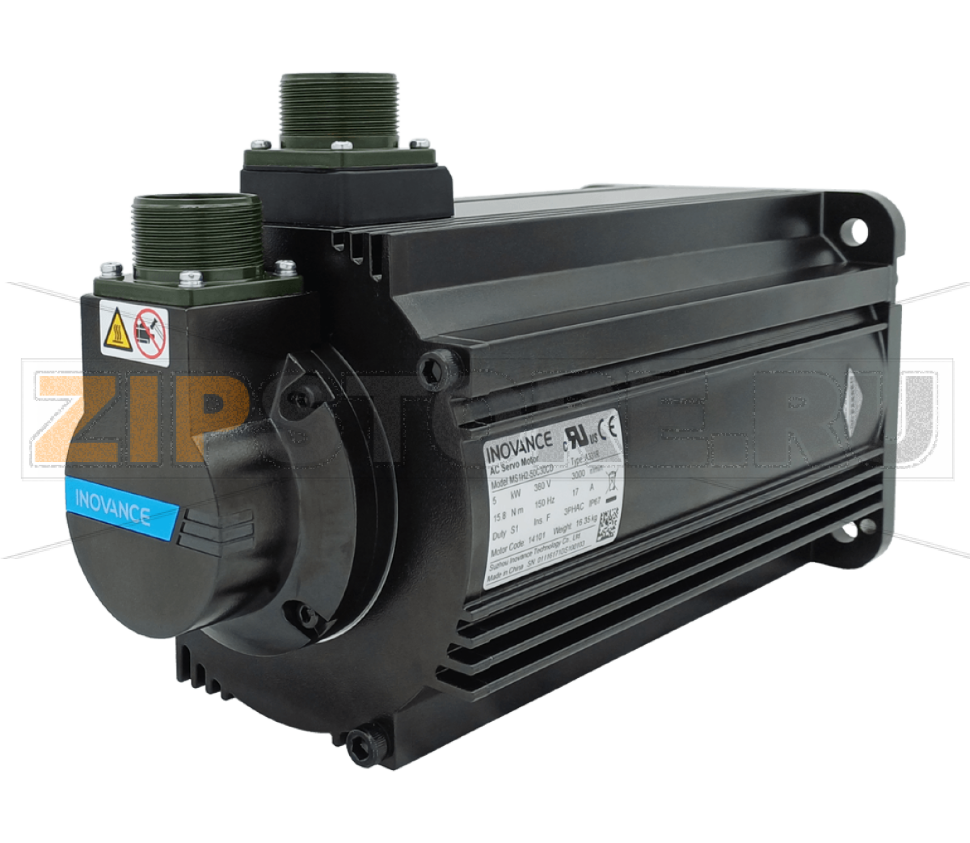 Серводвигатель 380 В, 3000 об/мин, 15.8 Н·м, 5 кВт, фланец: 130 мм, IP67, без тормоза Inovance MS1H2-50C30CD-A331R-INT 