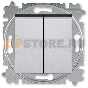 Выключатель двухклавишный, серебро/дымчатый чёрный ABB 2CHH590545A6070 
