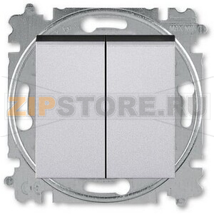 Выключатель двухклавишный, серебро/дымчатый чёрный ABB 2CHH590545A6070 
