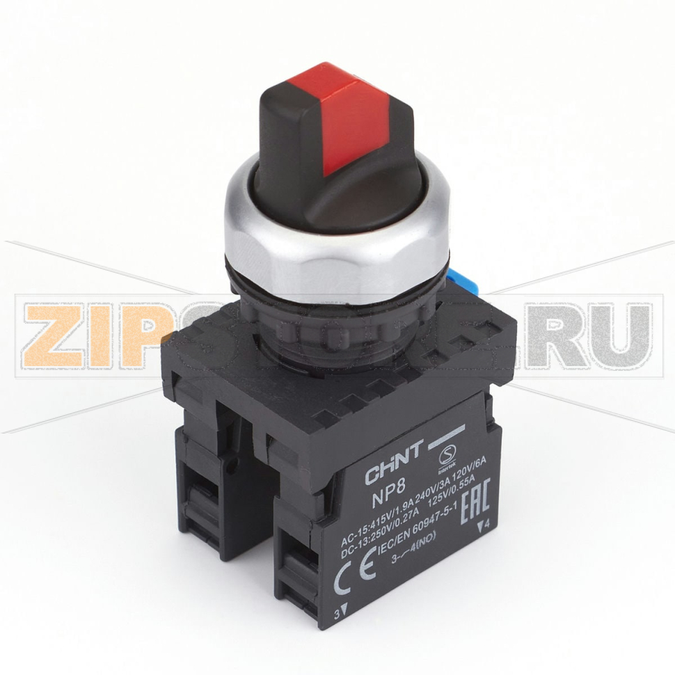 Переключатель, 2 положения, 2НО, IP65, без подсветки, красный Chint NP8-20X/214 