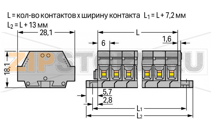 2-проводные клеммные колодки; 9-пол.; без кнопок; с крепежными фланцами; для винтового или аналогичных типов крепления; Крепежное отверстие 3,2 мм O; 2,5 мм; CAGE CLAMP®; 2,50 mm; серые Wago 261-429 
