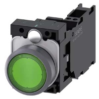 КНОПКА С ПОДСВЕТКОЙ, 22MM, КРУГЛАЯ,  ПЛАСТИК С МЕТАЛЛИЧЕСКИМ ФРОНТАЛЬНЫМ КОЛЬЦОМ, ЗЕЛЁНАЯ, ПЛОСКАЯ КНОПКА, КОНТАКТЫ МГНОВЕННОГО ДЕЙСТВИЯ, С ДЕРЖАТЕЛЕМ, 1NO+1NC, МОДУЛЬ ПОДСВЕТКИ С ИНТЕГРИРОВАННЫМ СВЕТОДИОДОМ 24V AC/DC,  ПРУЖИННЫЕ КЛЕММЫ Siemens 3SU1132-0A