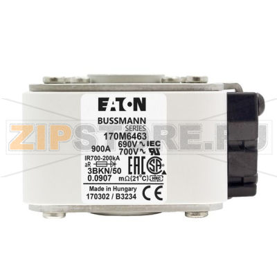 Предохранитель, 900 A, AC 690 В, 200 кА, size 3, aR, IEC UL Eaton FUSE 900A 690V 3BKN/50 AR UC 