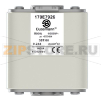 Предохранитель, 500 A, AC 1000 В, size 3, aR, IEC Индикатор типа Т Eaton FUSE 500A 1000V 3BTN/80 A