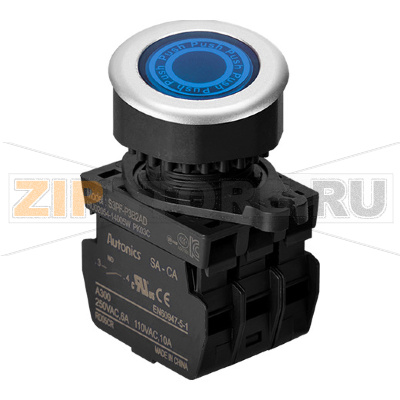 Выключатель кнопочный, головка: круглая, утопленная, Ø отверстия: 30 мм Autonics S3PF-P3B2AL 