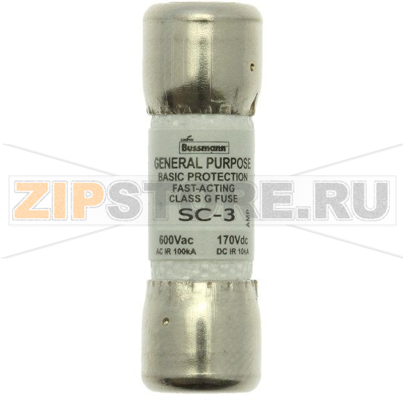 Предохранитель, 3 A, AC 600 В, DC 170 В, 100 кА, 33.3x10.4 мм, G, UL, CSA, быстродействующий Eaton 