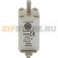 Предохранитель, 200 A, AC 900 В, 125 кА, DIN 00, aR, DIN, IEC Eaton FUSE 200A 900V DIN 00 AR
