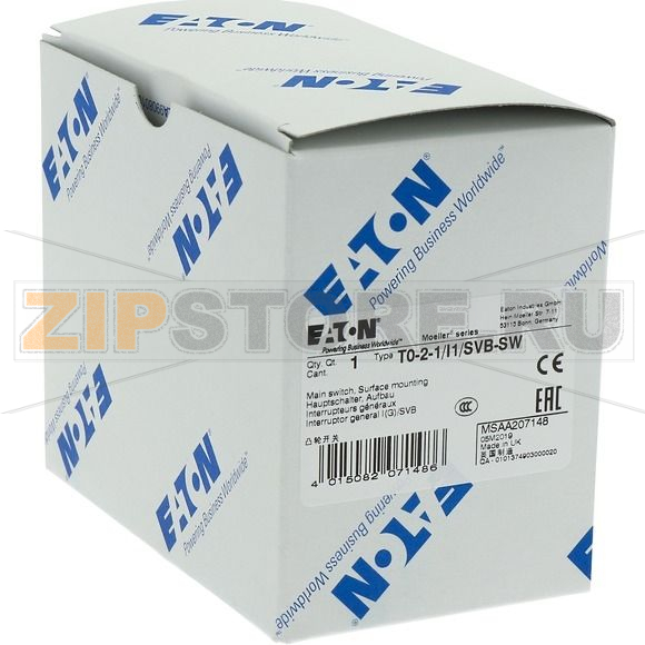 Выключатели главные, T0, 20 A, 2 модуля, 3-полюсн Eaton T0-2-1/I1/SVB-SW 