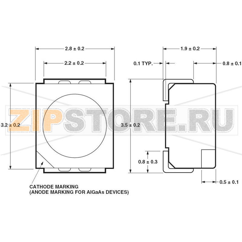 Светодиод 112.5 мкд, SMD, PLCC2, красный, 120°, 20 мА, 2.2 В Avago Technologies HSMZ-A100-R00J1 