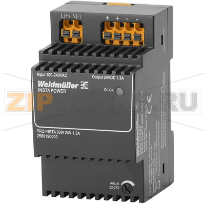 Блок питания 24 В/DC, 1.3 А, 30 Вт Weidmüller PRO INSTA 30W 24V 1.3A 