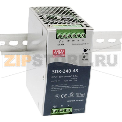 Блок питания на DIN-рейку, 48 В, 5 А, 240 Вт Mean Well SDR-240-48 