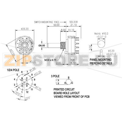 Переключатель поворотный 0.35 А, 4x30°, 4 позиции TRU Components TC-DS3X4P 