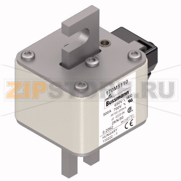 Предохранитель, 500 A, AC 690 В, 200 кА, 2, 61x77x108 мм, aR, DIN, IEC Eaton FUSE 500A 690V 2KN 