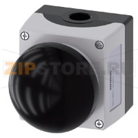 Корпус для командных устройств 22 мм, кругл., материал корпуса: металл, верхняя часть корпуса, цвет: серый, 1 командный пункт, металл, командный пункт посередине, A = нажимной выключатель аварийного останова, цвет: черный, нажатием на кнопку, 1 НО, винтов