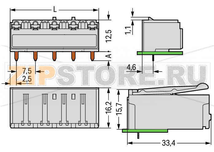 Розетка под пайку THT; 0.4 x 1.3 mm solder pin; угловые; Шаг контактов 7,5 мм; 3-пол.; светло-серые Wago 2092-3323/200-000 Сборка розеток без потери полюсов позволяет разделение различных функций в одной вилкеКодировочные штифты, установленные в вилку, предотвращают неправильную стыковку, что позволяет последующее кодирование в сквозных соединенияхКорпус вилки полностью закрывает розетку, что обеспечивает виброустойчивость до 20 g...