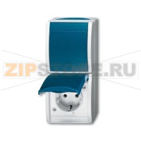 Блок из одноклавишного переключателя и розетки, монтаж: открытый, IP44, серый/сине-зелёный ABB 2CKA001684A0316