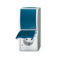 Блок из одноклавишного переключателя и розетки, монтаж: открытый, IP44, серый/сине-зелёный ABB 2CKA001684A0316