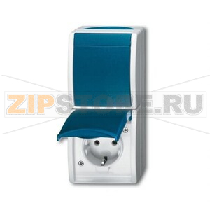 Блок из одноклавишного переключателя и розетки, монтаж: открытый, IP44, серый/сине-зелёный ABB 2CKA001684A0316 