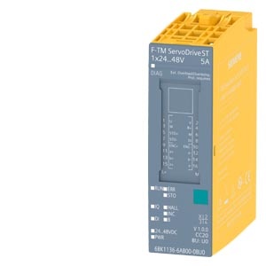 SIMATIC F-TM ServoDrive ST, drive controller for servo drives in the protective extra low voltage range <(><<)>60V, 24VDC to 48VDC motor supply voltage, output current 5A,for SIMATIC ET 200SP, integrated brake chopper, STO hardwired Siemens 6BK1136-6AB00- 