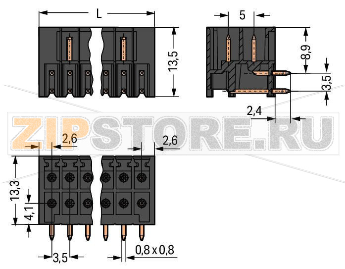 MCS MINI HD THR male header, 2-row; 0.8 x 0.8 mm solder pin; angled; 100% protected against mismating; in tape-and-reel packaging; Pin spacing 3.5 mm; 2 x 17-pole; black Wago 713-1437/105-000/997-409 Вилки для пайки оплавлением припоя для поверхностного монтажаРазделенные разъемы выводов предотвращают повреждения и обеспечивают вилкам защиту от касания в неподсоединенном состоянии100% защита от неправильного подсоединенияВозможны варианты кодировки...