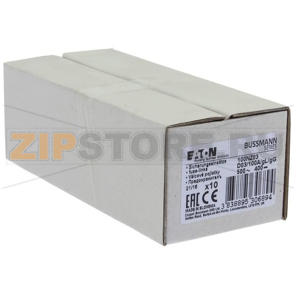 Предохранитель, 100 A, AC 400 В, 50 кА, D03, gL/gG, IEC с задержкой Eaton FUSE-D03 100A T GL/GG 40 