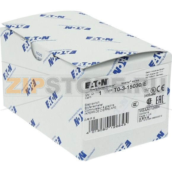 Выключатели ступенчатые, контакты: 6, 20 A, панель: 0-3, 45°, с фиксацией Eaton T0-3-15030/E 