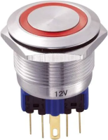Кнопка антивандальная 250 В/AC, 5 А, 1 x вкл/вкл, без фиксации, IP65, 1 шт TRU Components GQ22-11E/R/12V