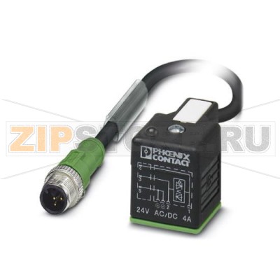 Кабель для датчика / исполнительного элемента Phoenix Contact SAC-3P-M12MS/ 0,6-170/A-1L-S 3-полюсн., PUR без галогенов, черный RAL 9005, Штекеры прямое M12, А-кодирование, к Штекер типа А для электромагнитного клапана, с помощью 1 светодиод, подключение с помощью Диод Зенера, Длина кабеля: 0,3 м.Минимальный заказ: 50 шт.Упаковка: 5 шт.