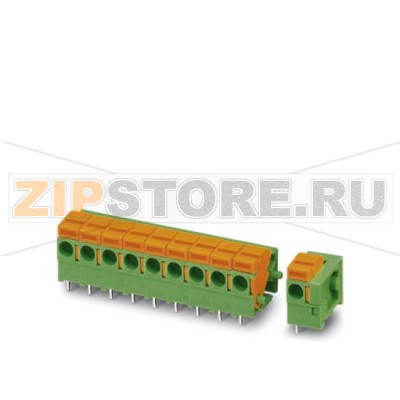 Клеммы для печатного монтажа Phoenix Contact FFKDSA1/H1-5,08- 6 Номинальный ток: 15 А, Номинальное напряжение: 320 В, Размер шага: 5,08 мм, Полюсов: 6, Тип подключения: Пружинные зажимы, Монтаж: пайка, Направление подключения, проводник / печатная плата: 0 °.Минимальный заказ: 50 шт.Упаковка: 50 шт.