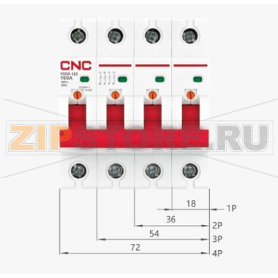 Выключатель нагрузки 100 А, 4 полюса CNC Electric A050077 