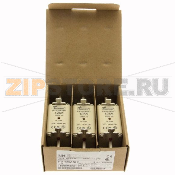 Предохранитель, 125 A, DC 1000 В, 50 кА, NH1, gPV, UL PV, UL, IEC Eaton FUSE 125A 1000V DC PV SIZE 