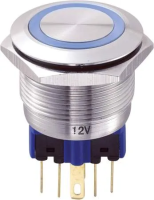 Кнопка антивандальная 250 В/AC, 5 А, 1 x вкл/вкл, без фиксации, IP65, 1 шт TRU Components GQ22-11E/B/12V