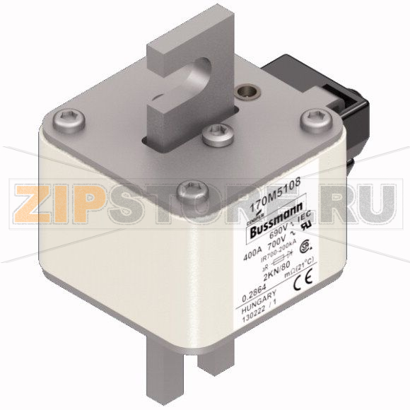Предохранитель, 400 A, AC 690 В, 200 кА, 2, 61x77x108 мм, aR, DIN, IEC Eaton FUSE 400A 690V 2KN 