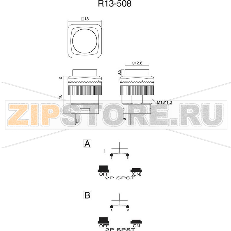 Кнопка 250 В/AC, 1.5 А, 1 x выкл/вкл, с фиксацией, 1 шт TRU Components TC-R13-508B-05YL 
