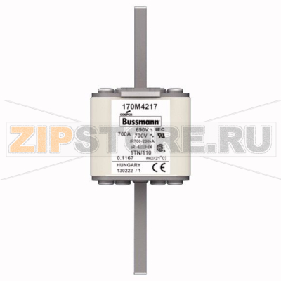 Предохранитель, 700 A, AC 690 В, 200 кА, DIN 1, 53x66x138 мм, aR, DIN, IEC Eaton FUSE 700A 690V 