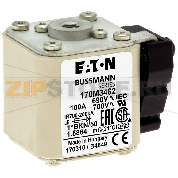 Предохранитель, 100 A, AC 690 В, 200 кА, size 1, 45x59x51 мм, aR, IEC UL Eaton FUSE 100A 690V 