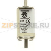 Предохранитель, 50 A, AC 1000 В, 125 кА, DIN 00, aR, DIN, IEC Eaton FUSE 50A 1000V DIN 00 AR