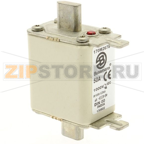 Предохранитель, 50 A, AC 1000 В, 125 кА, DIN 00, aR, DIN, IEC Eaton FUSE 50A 1000V DIN 00 AR 