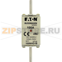 Предохранитель, 100 A, AC 500 В, 120 кА, NH1, gL/gG, IEC Eaton NH FUSE 100AMP 500V gG SIZE 1 DUAL I