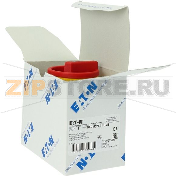 Выключатели главные, T0, 20 A, монтаж на поверхность, 2 модуль, 4-полюсн Eaton T0-2-8324/I1/SVB 