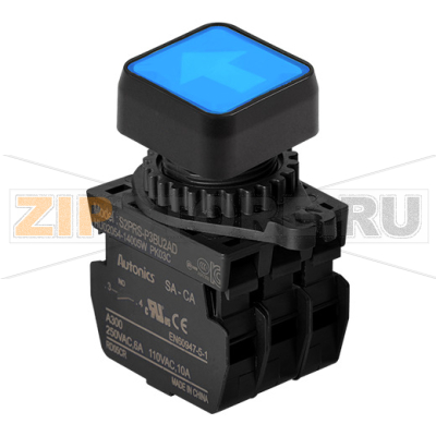Выключатель кнопочный, Ø отверстия: 22/25 мм Autonics S2PRS-P3BU2ADM 