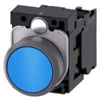 КНОПКА, 22MM, КРУГЛАЯ, ПЛАСТИК С МЕТАЛЛИЧЕСКИМ ФРОНТАЛЬНЫМ КОЛЬЦОМ, СИНЯЯ, ПЛОСКАЯ КНОПКА, КОНТАКТЫ МГНОВЕННОГО ДЕЙСТВИЯ, С ДЕРЖАТЕЛЕМ, 1NO, ВИНТОВЫЕ КЛЕММЫ, С ГРАВИРОВКОЙ ЛАЗЕРОМ, SYMBOL NUMBER ACC. TO, ISO7000 OR IEC60417 Siemens 3SU1130-0AB50-1BA0-Z&nb