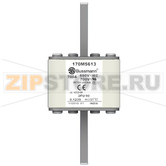 Предохранитель, 700 A, AC 690 В, 200 кА, size 2, 61x77x135 мм, aR, IEC UL Eaton FUSE 700A 690V 